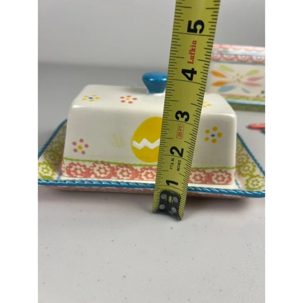 Temp-tations Old World Ceramic Butter Dish Loaf Pan Tray Measuring Spoons Set